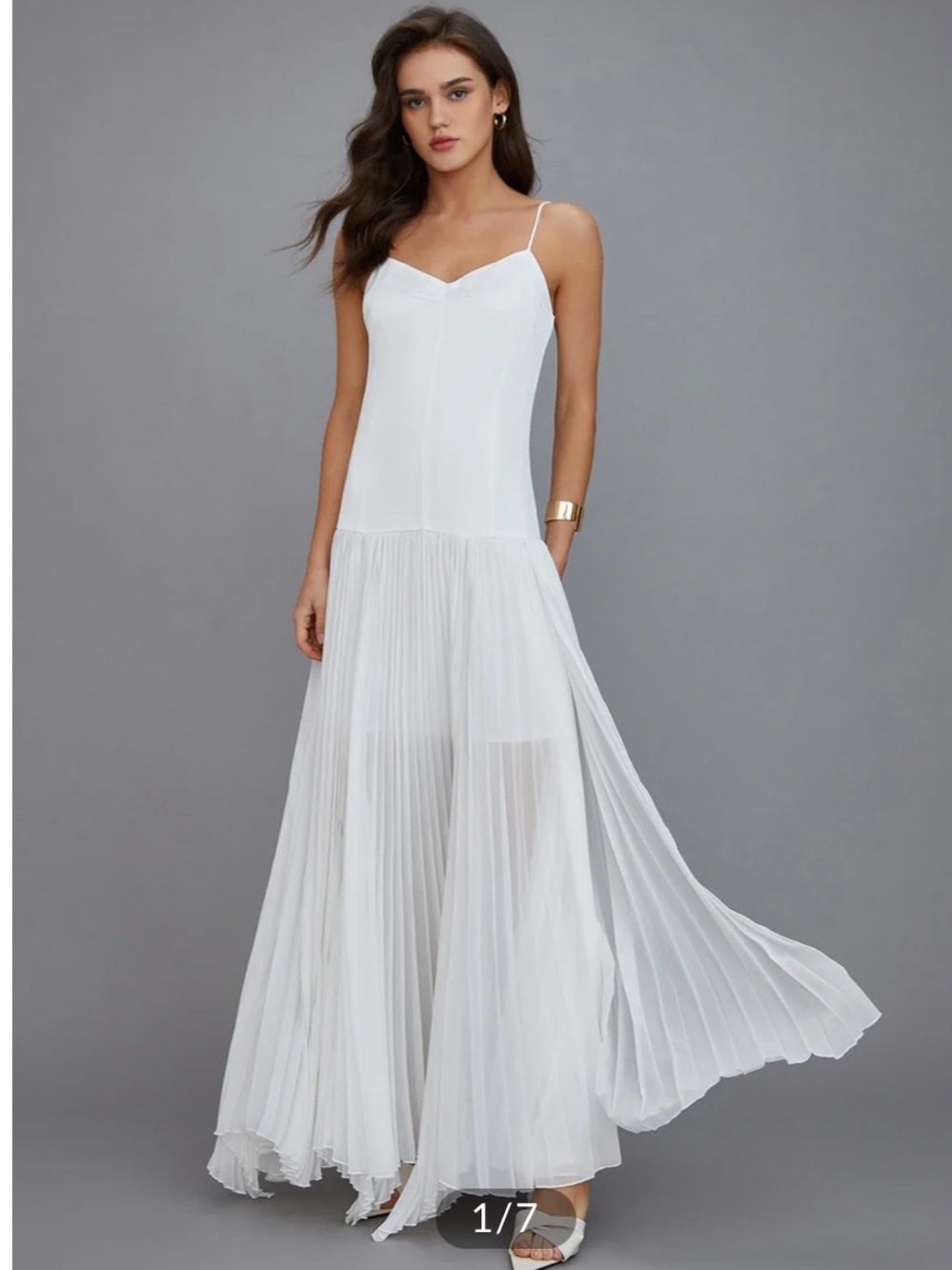 New with tags. Sleeveless White Pleated Maxi Dress - Elegant Spaghetti Strap